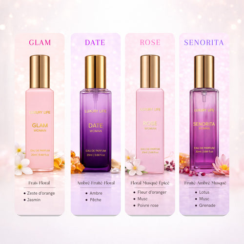 Coffret Parfum Femme 4x20ml – Idée Cadeau Élégante – Mini Parfums Format Voyage – Set Floral & Fruité