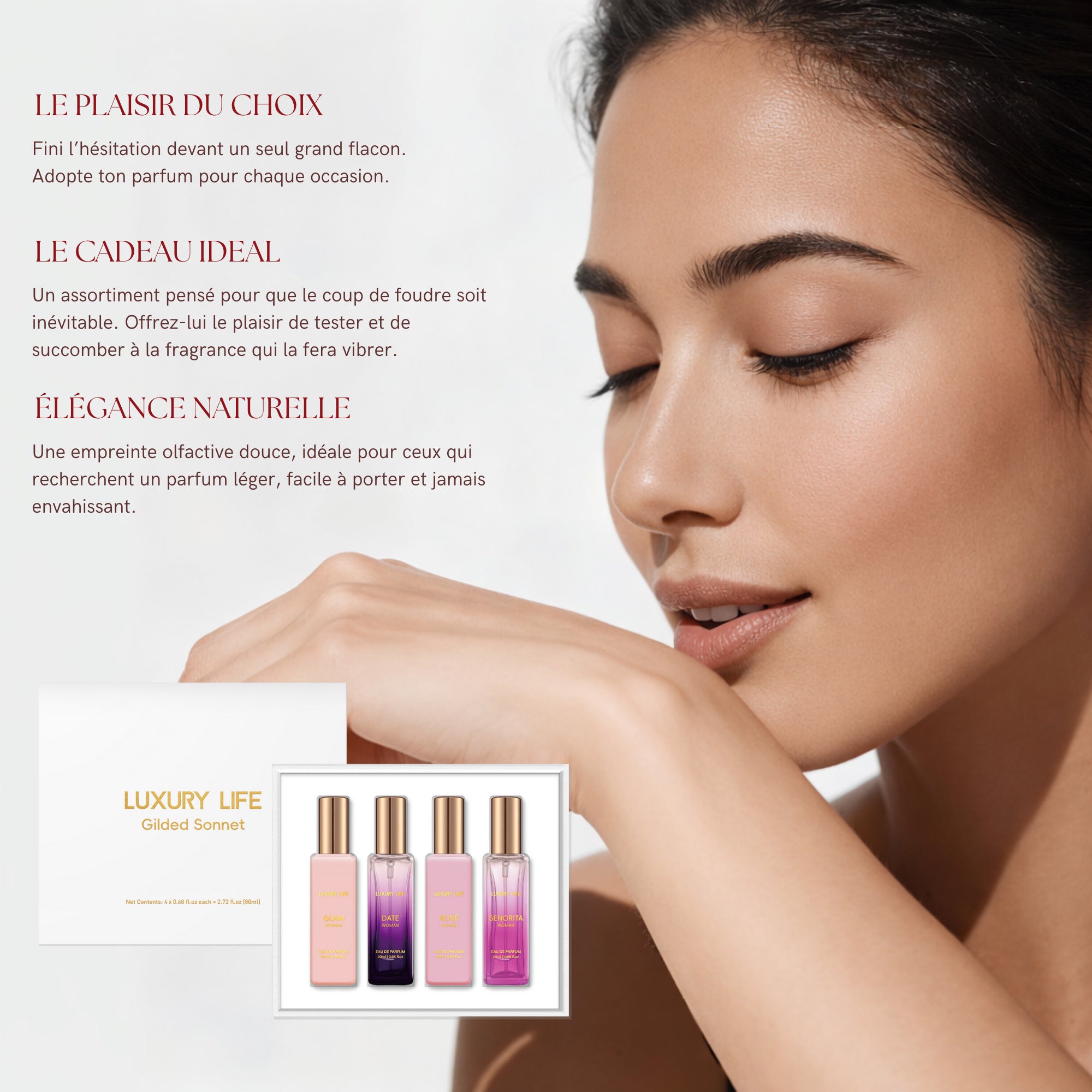 Coffret Parfum Femme 4x20ml – Idée Cadeau Élégante – Mini Parfums Format Voyage – Set Floral & Fruité